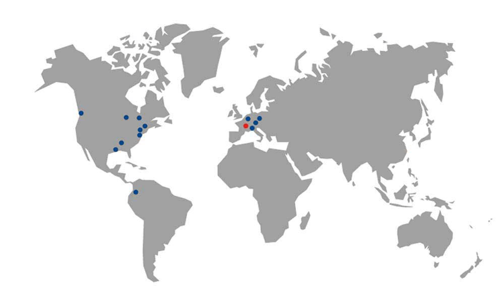 Garaventa Globals-kaart met locaties wereldwijd