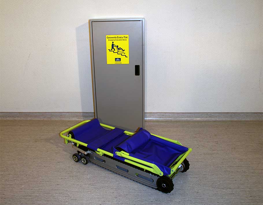 EvacuTrac Evacuation chair folded up on ground