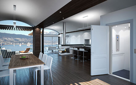 Customized Home Elevator open to a rooftop patio
