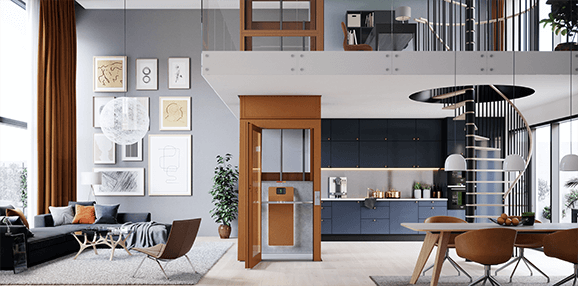 Eleganter Homelift in offenem Wohnbereich in Einfamilienhaus